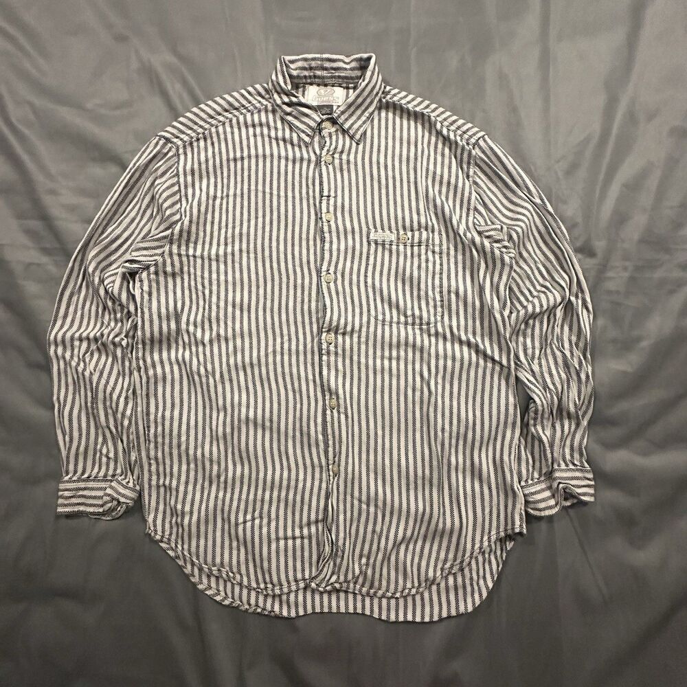 Vintage 90s Guess Jeans Shirt Mens XL Rayon Button Up Collar Hong Kong Striped